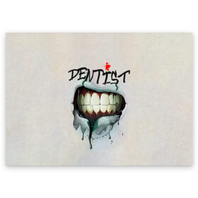 Поздравительная открытка с принтом Dentist в Новосибирске, 100% бумага | плотность бумаги 280 г/м2, матовая, на обратной стороне линовка и место для марки
 | Тематика изображения на принте: blood | dentist | teeth | губы | день стоматолога | зубной | зубы | кровь | подарок | стоматолог