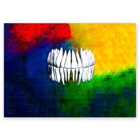 Поздравительная открытка с принтом Dentist в Новосибирске, 100% бумага | плотность бумаги 280 г/м2, матовая, на обратной стороне линовка и место для марки
 | blood | dentist | teeth | губы | дантист | день стоматолога | зубной | зубы | кровь | подарок | стоматолог