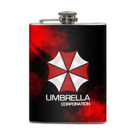 Фляга с принтом UMBRELLA CORP в Новосибирске, металлический корпус | емкость 0,22 л, размер 125 х 94 мм. Виниловая наклейка запечатывается полностью | biohazard | biohazard 7 | crocodile | fang | game | hand | monster | new umbrella | resident evil | resident evil 7 | umbrella | umbrella corp | umbrella corporation | zombie | обитель