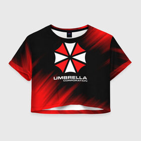 Женская футболка Crop-top 3D с принтом Umbrella Corporation в Новосибирске, 100% полиэстер | круглая горловина, длина футболки до линии талии, рукава с отворотами | corp | corporation | resident evil | umbrella | umbrella corporation | зомби апокалипсис | зонт | игра