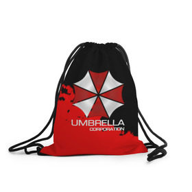 Рюкзак-мешок 3D с принтом UMBRELLA CORP в Новосибирске, 100% полиэстер | плотность ткани — 200 г/м2, размер — 35 х 45 см; лямки — толстые шнурки, застежка на шнуровке, без карманов и подкладки | biohazard | biohazard 7 | crocodile | fang | game | hand | monster | new umbrella | resident evil | resident evil 7 | umbrella | umbrella corp | umbrella corporation | zombie | обитель