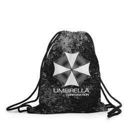 Рюкзак-мешок 3D с принтом UMBRELLA CORP в Новосибирске, 100% полиэстер | плотность ткани — 200 г/м2, размер — 35 х 45 см; лямки — толстые шнурки, застежка на шнуровке, без карманов и подкладки | biohazard | biohazard 7 | crocodile | fang | game | hand | monster | new umbrella | resident evil | resident evil 7 | umbrella | umbrella corp | umbrella corporation | zombie | обитель