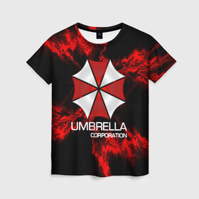 Женская футболка 3D с принтом UMBRELLA CORP в Новосибирске, 100% полиэфир ( синтетическое хлопкоподобное полотно) | прямой крой, круглый вырез горловины, длина до линии бедер | biohazard | biohazard 7 | crocodile | fang | game | hand | monster | new umbrella | resident evil | resident evil 7 | umbrella | umbrella corp | umbrella corporation | zombie | обитель