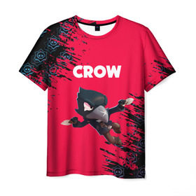 Мужская футболка 3D с принтом BRAWL STARS CROW. в Новосибирске, 100% полиэфир | прямой крой, круглый вырез горловины, длина до линии бедер | Тематика изображения на принте: bea | bibi | brawl stars | colt | crow | el brown | leon | leon shark | max | nita | sally leon | shark | акула | беа | берли | биби | бравл старс | браун | ворон | кольт | леон | леон акула | макс | нита | шелли