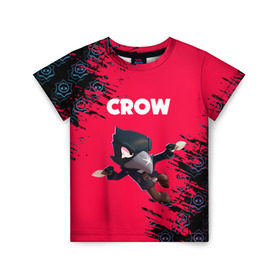 Детская футболка 3D с принтом BRAWL STARS CROW. в Новосибирске, 100% гипоаллергенный полиэфир | прямой крой, круглый вырез горловины, длина до линии бедер, чуть спущенное плечо, ткань немного тянется | bea | bibi | brawl stars | colt | crow | el brown | leon | leon shark | max | nita | sally leon | shark | акула | беа | берли | биби | бравл старс | браун | ворон | кольт | леон | леон акула | макс | нита | шелли
