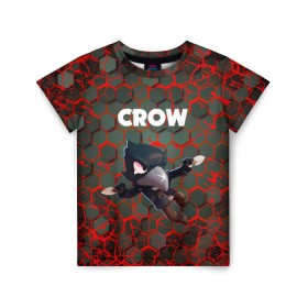 Детская футболка 3D с принтом BRAWL STARS CROW. в Новосибирске, 100% гипоаллергенный полиэфир | прямой крой, круглый вырез горловины, длина до линии бедер, чуть спущенное плечо, ткань немного тянется | bea | bibi | brawl stars | colt | crow | el brown | leon | leon shark | max | nita | sally leon | shark | акула | беа | берли | биби | бравл старс | браун | ворон | кольт | леон | леон акула | макс | нита | шелли