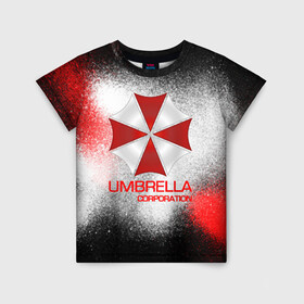 Детская футболка 3D с принтом UMBRELLA CORP в Новосибирске, 100% гипоаллергенный полиэфир | прямой крой, круглый вырез горловины, длина до линии бедер, чуть спущенное плечо, ткань немного тянется | biohazard | biohazard 7 | crocodile | fang | game | hand | monster | new umbrella | resident evil | resident evil 7 | umbrella | umbrella corp | umbrella corporation | zombie | обитель