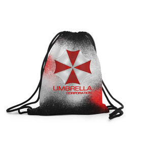 Рюкзак-мешок 3D с принтом UMBRELLA CORP в Новосибирске, 100% полиэстер | плотность ткани — 200 г/м2, размер — 35 х 45 см; лямки — толстые шнурки, застежка на шнуровке, без карманов и подкладки | biohazard | biohazard 7 | crocodile | fang | game | hand | monster | new umbrella | resident evil | resident evil 7 | umbrella | umbrella corp | umbrella corporation | zombie | обитель