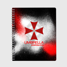 Тетрадь с принтом UMBRELLA CORP в Новосибирске, 100% бумага | 48 листов, плотность листов — 60 г/м2, плотность картонной обложки — 250 г/м2. Листы скреплены сбоку удобной пружинной спиралью. Уголки страниц и обложки скругленные. Цвет линий — светло-серый
 | biohazard | biohazard 7 | crocodile | fang | game | hand | monster | new umbrella | resident evil | resident evil 7 | umbrella | umbrella corp | umbrella corporation | zombie | обитель