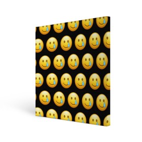 Холст квадратный с принтом New Emoji в Новосибирске, 100% ПВХ |  | crying | emoji | smile | smiling face with tear | tear | плачущий | слеза | смайлик | улыбка | эмодзи