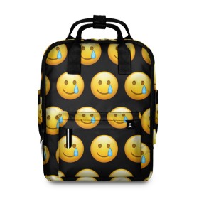 Женский рюкзак 3D с принтом New Emoji в Новосибирске, 100% полиэстер | лямки с регулируемой длиной, сверху ручки, чтобы рюкзак нести как сумку. Основное отделение закрывается на молнию, как и внешний карман. Внутри два дополнительных кармана, один из которых закрывается на молнию. По бокам два дополнительных кармашка, куда поместится маленькая бутылочка
 | crying | emoji | smile | smiling face with tear | tear | плачущий | слеза | смайлик | улыбка | эмодзи