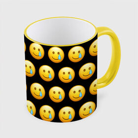 Кружка с полной запечаткой с принтом New Emoji в Новосибирске, керамика | ёмкость 330 мл | crying | emoji | smile | smiling face with tear | tear | плачущий | слеза | смайлик | улыбка | эмодзи