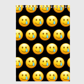 Скетчбук с принтом New Emoji в Новосибирске, 100% бумага
 | 48 листов, плотность листов — 100 г/м2, плотность картонной обложки — 250 г/м2. Листы скреплены сверху удобной пружинной спиралью | crying | emoji | smile | smiling face with tear | tear | плачущий | слеза | смайлик | улыбка | эмодзи