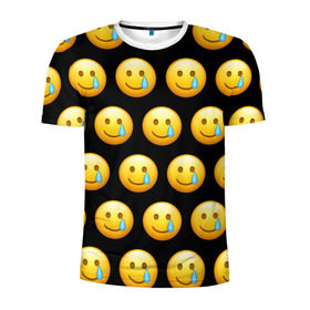 Мужская футболка 3D спортивная с принтом New Emoji в Новосибирске, 100% полиэстер с улучшенными характеристиками | приталенный силуэт, круглая горловина, широкие плечи, сужается к линии бедра | Тематика изображения на принте: crying | emoji | smile | smiling face with tear | tear | плачущий | слеза | смайлик | улыбка | эмодзи