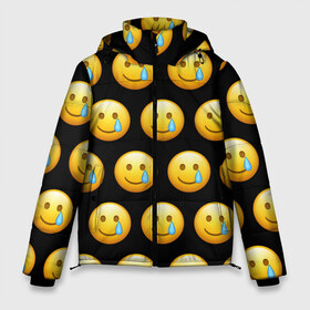 Мужская зимняя куртка 3D с принтом New Emoji в Новосибирске, верх — 100% полиэстер; подкладка — 100% полиэстер; утеплитель — 100% полиэстер | длина ниже бедра, свободный силуэт Оверсайз. Есть воротник-стойка, отстегивающийся капюшон и ветрозащитная планка. 

Боковые карманы с листочкой на кнопках и внутренний карман на молнии. | Тематика изображения на принте: crying | emoji | smile | smiling face with tear | tear | плачущий | слеза | смайлик | улыбка | эмодзи
