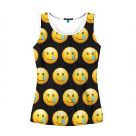 Женская майка 3D с принтом New Emoji в Новосибирске, 100% полиэстер | круглая горловина, прямой силуэт, длина до линии бедра | Тематика изображения на принте: crying | emoji | smile | smiling face with tear | tear | плачущий | слеза | смайлик | улыбка | эмодзи