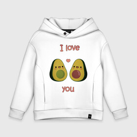 Детское худи Oversize хлопок с принтом AVOCADO LOVE в Новосибирске, френч-терри — 70% хлопок, 30% полиэстер. Мягкий теплый начес внутри —100% хлопок | боковые карманы, эластичные манжеты и нижняя кромка, капюшон на магнитной кнопке | Тематика изображения на принте: avokado | авокадо