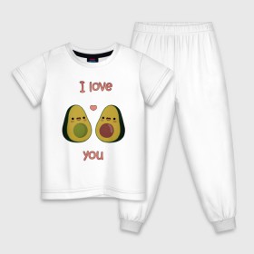 Детская пижама хлопок с принтом AVOCADO LOVE в Новосибирске, 100% хлопок |  брюки и футболка прямого кроя, без карманов, на брюках мягкая резинка на поясе и по низу штанин
 | avokado | авокадо