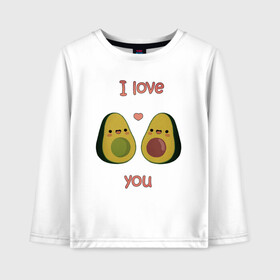 Детский лонгслив хлопок с принтом AVOCADO LOVE в Новосибирске, 100% хлопок | круглый вырез горловины, полуприлегающий силуэт, длина до линии бедер | Тематика изображения на принте: avokado | авокадо