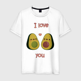 Мужская футболка хлопок с принтом AVOCADO LOVE в Новосибирске, 100% хлопок | прямой крой, круглый вырез горловины, длина до линии бедер, слегка спущенное плечо. | Тематика изображения на принте: avokado | авокадо