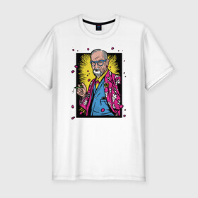 Мужская футболка хлопок Slim с принтом Зигмунд Фрейд в Новосибирске, 92% хлопок, 8% лайкра | приталенный силуэт, круглый вырез ворота, длина до линии бедра, короткий рукав | freud | sigmund | зигмунд | психолог | психология | фрейд