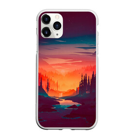 Чехол для iPhone 11 Pro Max матовый с принтом Minimal forest sunset в Новосибирске, Силикон |  | Тематика изображения на принте: forest | light | minimal | mountain | orange | purple | stone | sunset | water | вода | горы | закат | минимализм | оранжевый | фиолетовый