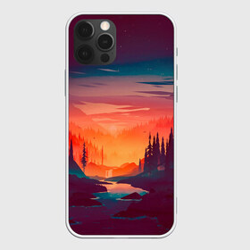 Чехол для iPhone 12 Pro Max с принтом Minimal forest sunset в Новосибирске, Силикон |  | forest | light | minimal | mountain | orange | purple | stone | sunset | water | вода | горы | закат | минимализм | оранжевый | фиолетовый