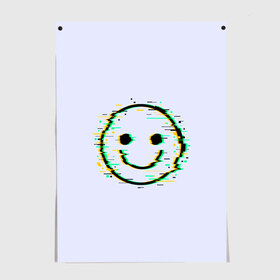 Постер с принтом Smile в Новосибирске, 100% бумага
 | бумага, плотность 150 мг. Матовая, но за счет высокого коэффициента гладкости имеет небольшой блеск и дает на свету блики, но в отличии от глянцевой бумаги не покрыта лаком | art | ball | glitch | meme | smile | арт | глитч | интернет | мем | позитив | смайл | смайлик | смех | улыбка | юмор