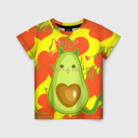 Детская футболка 3D с принтом авокадо в Новосибирске, 100% гипоаллергенный полиэфир | прямой крой, круглый вырез горловины, длина до линии бедер, чуть спущенное плечо, ткань немного тянется | avocado | cat | cats | funny | авокадо | зеленый авокадо | кот