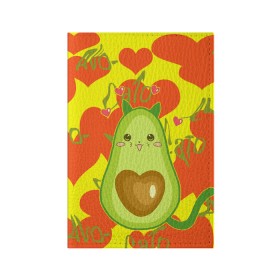 Обложка для паспорта матовая кожа с принтом авокадо в Новосибирске, натуральная матовая кожа | размер 19,3 х 13,7 см; прозрачные пластиковые крепления | avocado | cat | cats | funny | авокадо | зеленый авокадо | кот