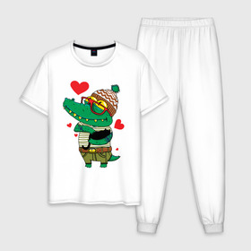 Мужская пижама хлопок с принтом Модный крокодил в Новосибирске, 100% хлопок | брюки и футболка прямого кроя, без карманов, на брюках мягкая резинка на поясе и по низу штанин
 | крокодил | мода | стиль | хипстер | юмор