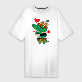 Платье-футболка хлопок с принтом Модный крокодил в Новосибирске,  |  | крокодил | мода | стиль | хипстер | юмор