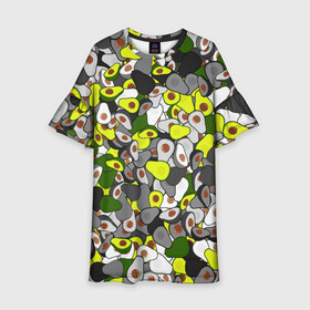 Детское платье 3D с принтом Камуфляж с авокадо в Новосибирске, 100% полиэстер | прямой силуэт, чуть расширенный к низу. Круглая горловина, на рукавах — воланы | avocado | адвокадо | веган | еда | камо | милитари | оовощь | паттерн | фрукт | хаки