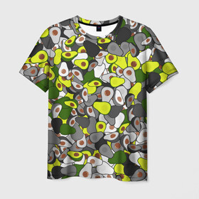 Мужская футболка 3D с принтом Камуфляж с авокадо в Новосибирске, 100% полиэфир | прямой крой, круглый вырез горловины, длина до линии бедер | Тематика изображения на принте: avocado | адвокадо | веган | еда | камо | милитари | оовощь | паттерн | фрукт | хаки