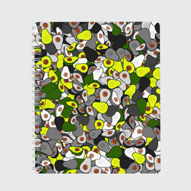 Тетрадь с принтом Камуфляж с авокадо в Новосибирске, 100% бумага | 48 листов, плотность листов — 60 г/м2, плотность картонной обложки — 250 г/м2. Листы скреплены сбоку удобной пружинной спиралью. Уголки страниц и обложки скругленные. Цвет линий — светло-серый
 | Тематика изображения на принте: avocado | адвокадо | веган | еда | камо | милитари | оовощь | паттерн | фрукт | хаки