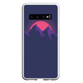 Чехол для Samsung Galaxy S10 с принтом Mountain sunset в Новосибирске, Силикон | Область печати: задняя сторона чехла, без боковых панелей | Тематика изображения на принте: mountain | sunset. purple. фиолетовый | vector | арт | вектор | горы | закат | принт | природа