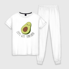 Женская пижама хлопок с принтом Авокадо в Новосибирске, 100% хлопок | брюки и футболка прямого кроя, без карманов, на брюках мягкая резинка на поясе и по низу штанин | авокадо | мемы | минимализм | прикольные картинки | прикольные надписи | растение | фрукт