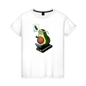 Женская футболка хлопок с принтом Авокадо в Новосибирске, 100% хлопок | прямой крой, круглый вырез горловины, длина до линии бедер, слегка спущенное плечо | Тематика изображения на принте: авокадо | веган | еда блогеров | мемы | минимализм | прикольные картинки | прикольные надписи | растение | смешное авокадо | фрукт