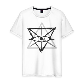 Мужская футболка хлопок с принтом OKO II в Новосибирске, 100% хлопок | прямой крой, круглый вырез горловины, длина до линии бедер, слегка спущенное плечо. | глаз | око | пирамида | треугольник