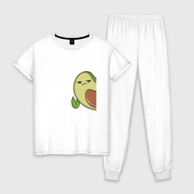 Женская пижама хлопок с принтом Авокадо в Новосибирске, 100% хлопок | брюки и футболка прямого кроя, без карманов, на брюках мягкая резинка на поясе и по низу штанин | авокадо | веган | еда блогеров | мемы | минимализм | прикольные картинки | прикольные надписи | растение | смешное авокадо | фрукт