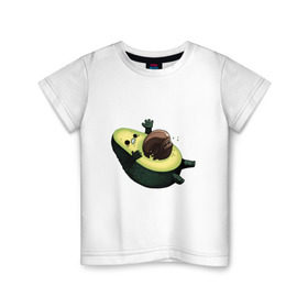 Детская футболка хлопок с принтом Авокадо в Новосибирске, 100% хлопок | круглый вырез горловины, полуприлегающий силуэт, длина до линии бедер | авокадо | веган | еда блогеров | мемы | минимализм | прикольные картинки | прикольные надписи | растение | смешное авокадо | фрукт