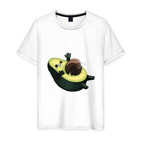 Мужская футболка хлопок с принтом Авокадо в Новосибирске, 100% хлопок | прямой крой, круглый вырез горловины, длина до линии бедер, слегка спущенное плечо. | авокадо | веган | еда блогеров | мемы | минимализм | прикольные картинки | прикольные надписи | растение | смешное авокадо | фрукт