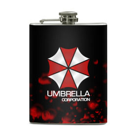 Фляга с принтом UMBRELLA CORP в Новосибирске, металлический корпус | емкость 0,22 л, размер 125 х 94 мм. Виниловая наклейка запечатывается полностью | biohazard | biohazard 7 | crocodile | fang | game | hand | monster | new umbrella | resident evil | resident evil 7 | umbrella | umbrella corp | umbrella corporation | zombie | обитель