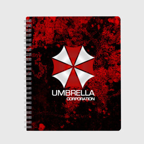 Тетрадь с принтом UMBRELLA CORP в Новосибирске, 100% бумага | 48 листов, плотность листов — 60 г/м2, плотность картонной обложки — 250 г/м2. Листы скреплены сбоку удобной пружинной спиралью. Уголки страниц и обложки скругленные. Цвет линий — светло-серый
 | biohazard | biohazard 7 | crocodile | fang | game | hand | monster | new umbrella | resident evil | resident evil 7 | umbrella | umbrella corp | umbrella corporation | zombie | обитель