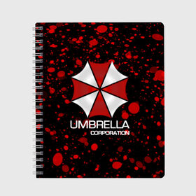 Тетрадь с принтом UMBRELLA CORP в Новосибирске, 100% бумага | 48 листов, плотность листов — 60 г/м2, плотность картонной обложки — 250 г/м2. Листы скреплены сбоку удобной пружинной спиралью. Уголки страниц и обложки скругленные. Цвет линий — светло-серый
 | biohazard | biohazard 7 | crocodile | fang | game | hand | monster | new umbrella | resident evil | resident evil 7 | umbrella | umbrella corp | umbrella corporation | zombie | обитель