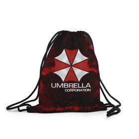 Рюкзак-мешок 3D с принтом UMBRELLA CORP в Новосибирске, 100% полиэстер | плотность ткани — 200 г/м2, размер — 35 х 45 см; лямки — толстые шнурки, застежка на шнуровке, без карманов и подкладки | biohazard | biohazard 7 | crocodile | fang | game | hand | monster | new umbrella | resident evil | resident evil 7 | umbrella | umbrella corp | umbrella corporation | zombie | обитель