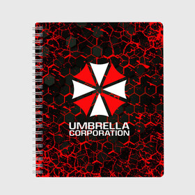 Тетрадь с принтом UMBRELLA CORPORATION в Новосибирске, 100% бумага | 48 листов, плотность листов — 60 г/м2, плотность картонной обложки — 250 г/м2. Листы скреплены сбоку удобной пружинной спиралью. Уголки страниц и обложки скругленные. Цвет линий — светло-серый
 | corp | corporation | resident evil | umbrella | umbrella corporation | зомби апокалипсис | зонт | игра