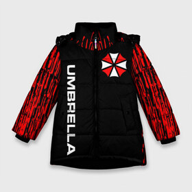 Зимняя куртка для девочек 3D с принтом UMBRELLA CORPORATION в Новосибирске, ткань верха — 100% полиэстер; подклад — 100% полиэстер, утеплитель — 100% полиэстер. | длина ниже бедра, удлиненная спинка, воротник стойка и отстегивающийся капюшон. Есть боковые карманы с листочкой на кнопках, утяжки по низу изделия и внутренний карман на молнии. 

Предусмотрены светоотражающий принт на спинке, радужный светоотражающий элемент на пуллере молнии и на резинке для утяжки. | corp | corporation | resident evil | umbrella | umbrella corporation | зомби апокалипсис | зонт | игра