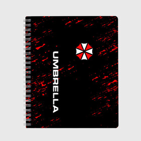 Тетрадь с принтом UMBRELLA CORPORATION в Новосибирске, 100% бумага | 48 листов, плотность листов — 60 г/м2, плотность картонной обложки — 250 г/м2. Листы скреплены сбоку удобной пружинной спиралью. Уголки страниц и обложки скругленные. Цвет линий — светло-серый
 | corp | corporation | resident evil | umbrella | umbrella corporation | зомби апокалипсис | зонт | игра