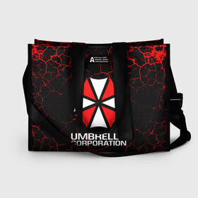 Сумка-шоппер 3D с принтом UMBRELLA CORPORATION в Новосибирске, 100% полиэстер | застегивается на металлическую кнопку; внутренний карман застегивается на молнию. Стенки укреплены специальным мягким материалом, чтобы защитить содержимое от несильных ударов
 | corp | corporation | resident evil | umbrella | umbrella corporation | зомби апокалипсис | зонт | игра